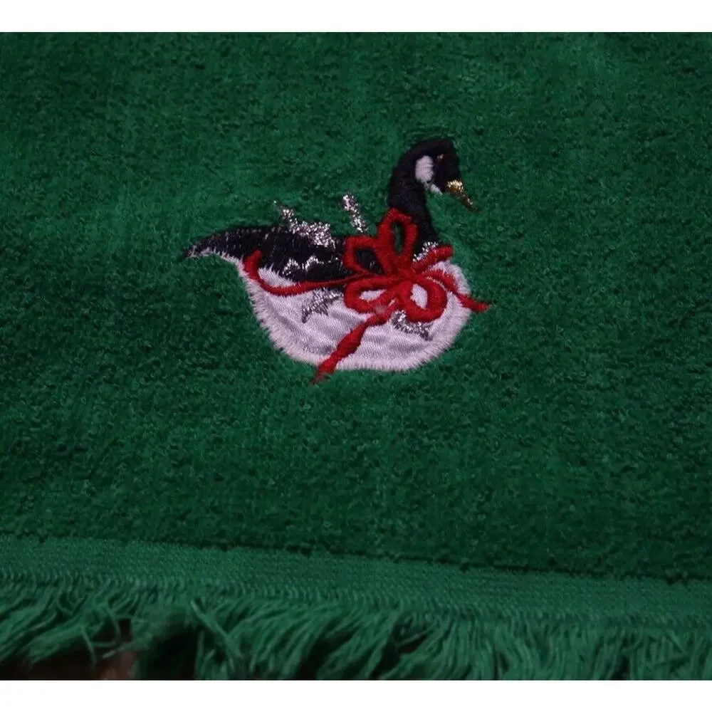 Hand Towel Lot (2) Christmas Green Goose Fringe R.A. Briggs Vintage